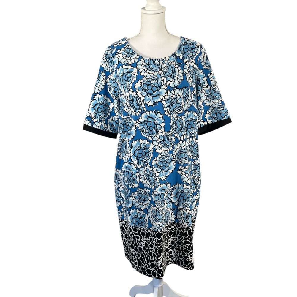 I LE New York Floral Sheath Midi Dress Short Sleeve Womens Size 16